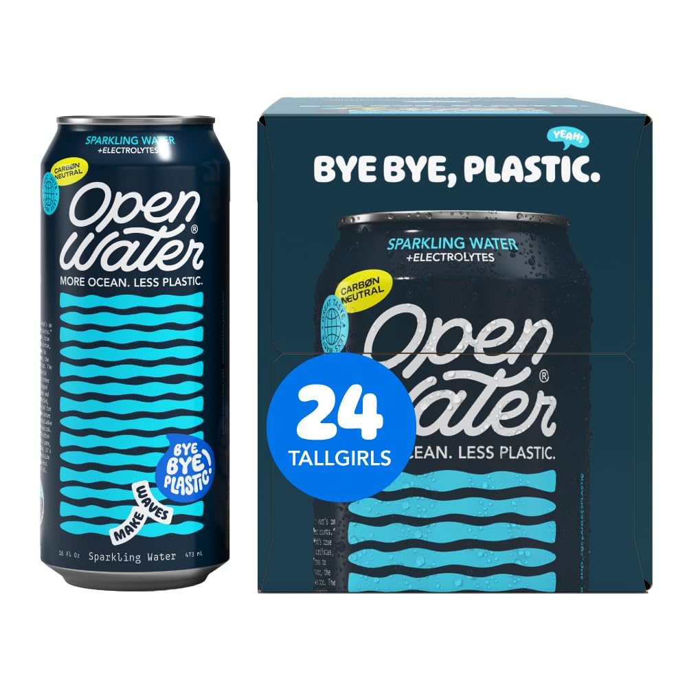 Open Water Sparkling 16oz Tallgirl (2 cases, 24 cans) - Sustainable Aluminum Canned Sparkling Water With Electrolytes - 7.0 pH Balanced BPA-Free
