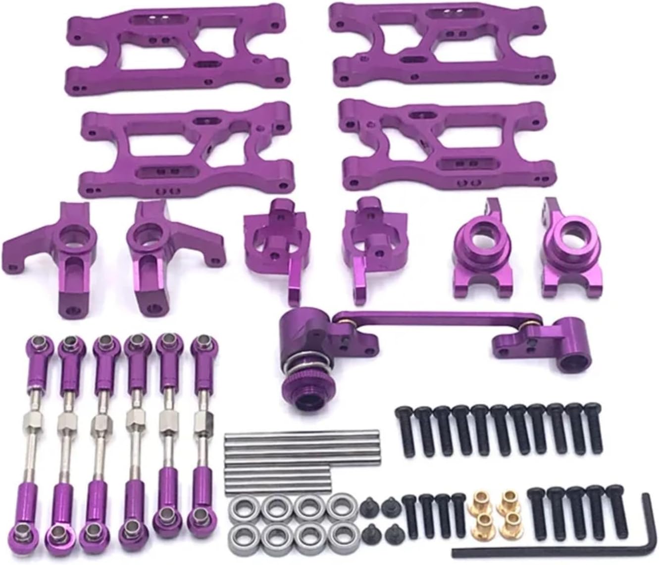 RC Car Parts For WLtoys 14400001-02 124019 For Rlaarlo 1/12 AMX-12 For LC 1/14 Metal Tie Rods Steering Cups For Swing Arms Set RC Car Part(Purple)