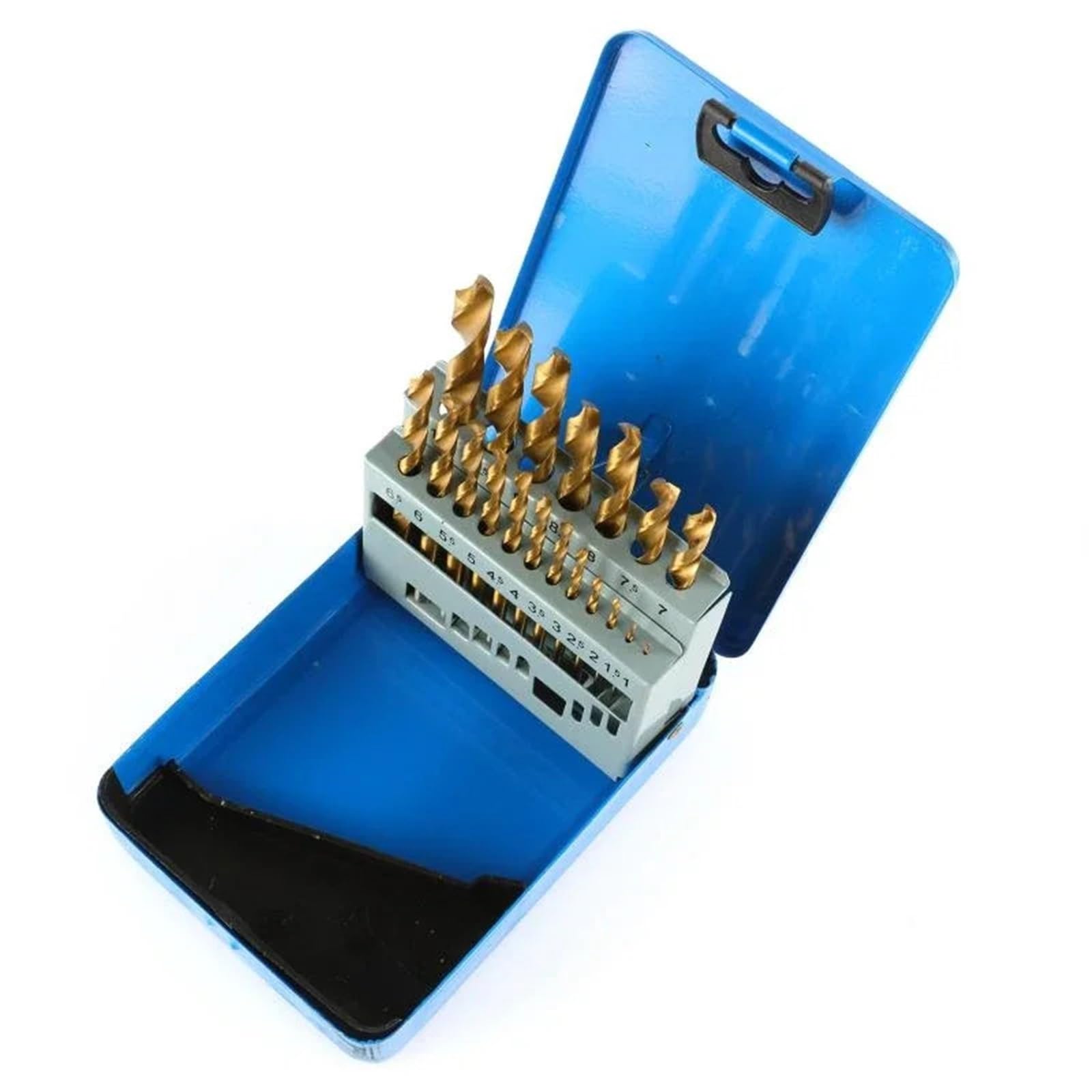 Juego de brocas para taladro rotativo Juego de brocas helicoidales vástago recto 19/25 piezas con caja hierro, for trabajar la madera, metal y chapado en titanio(Style 1 19pcs)