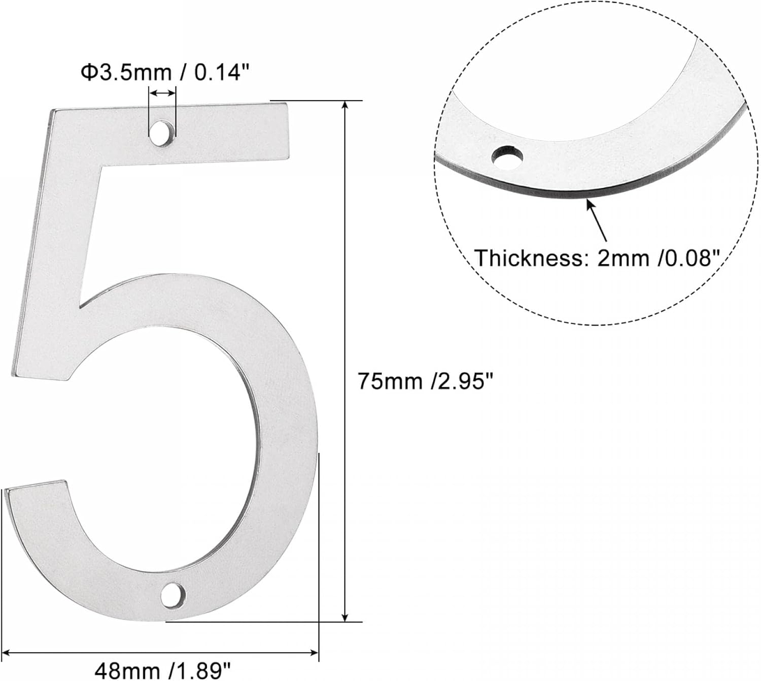 uxcell 3 Inch 304 Stainless Steel House Number Polishing for Door Mailbox(Number 5)