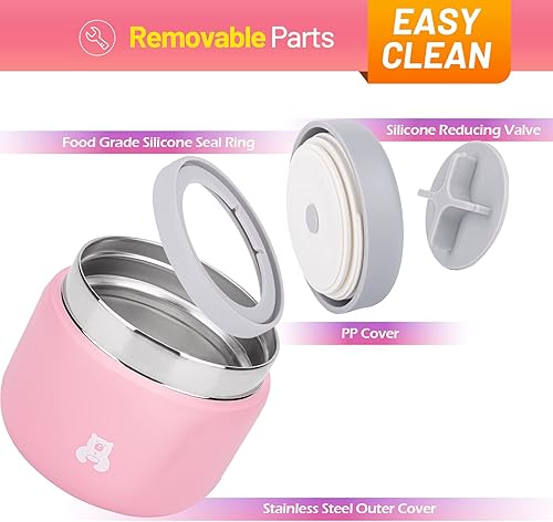 Miniatura 4 de Charcy Tarro de comida aislado de acero inoxidable para niños, termo de sopa de boca ancha a prueba de fugas, juego de recipientes para 8 horas