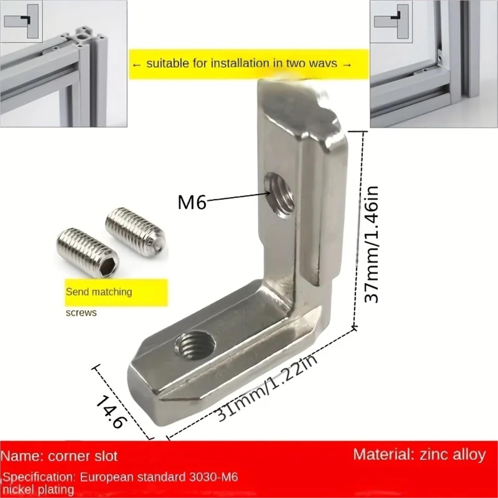 L-Winkel 10 teile/paket Silber Innen Ecke Verbinder Joint Mit Schrauben for 2020 3030 4040 Aluminium Profil(30EU-M6)