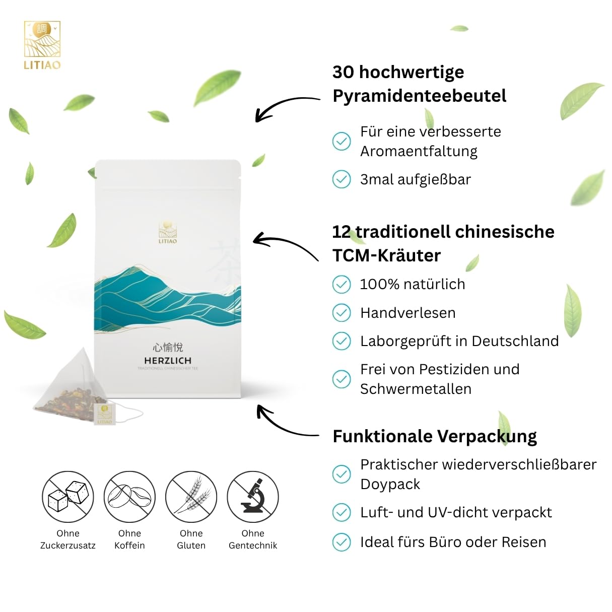 LITIAO HERZLICH Kräutertee mit 12 einzigartigen TCM-Kräutern - 3er Set