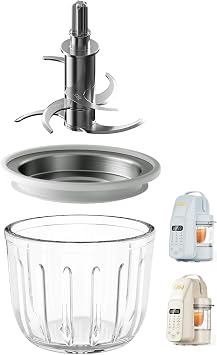 SosekiBaby Replacement Glass Bowl Set for Tutto Baby Food Maker Includes 10oz/300ml Glass Bowl, All 316L Stainless Steel Blades & Splash-proof lid, Only for SosekiBaby Tutto Baby Food Maker BPA Free