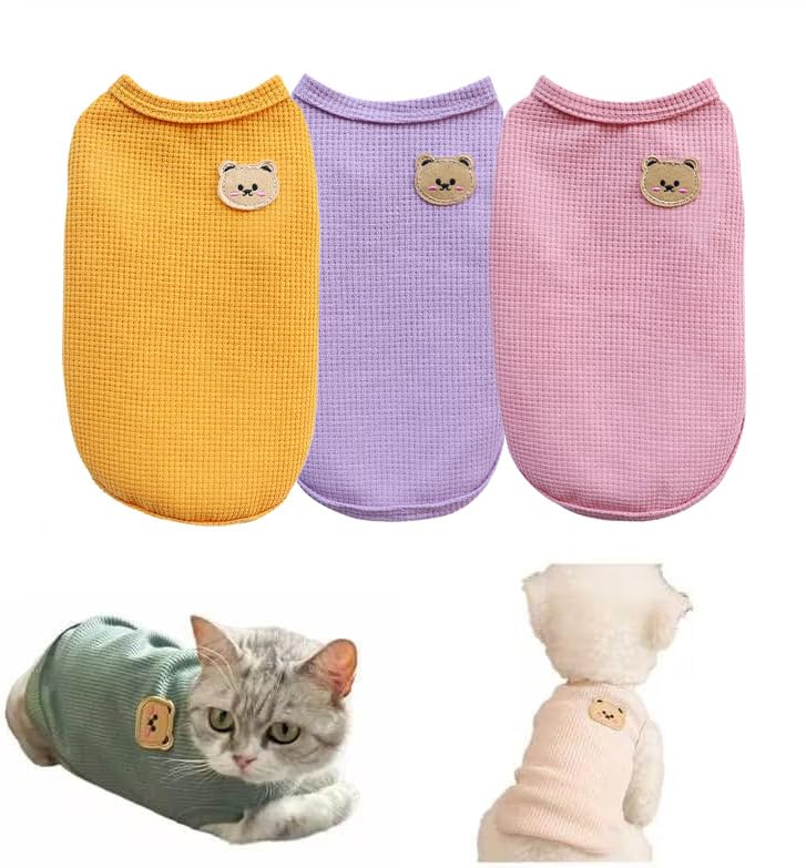 ShabeEat 3 Pieces Dog Shirts with Breathable and Comfort Small Medium Dog Cat Pet Clothing Spring Dog Outfits for Small Puppy Cat Pets(Large), Yellow, Pink and Purple