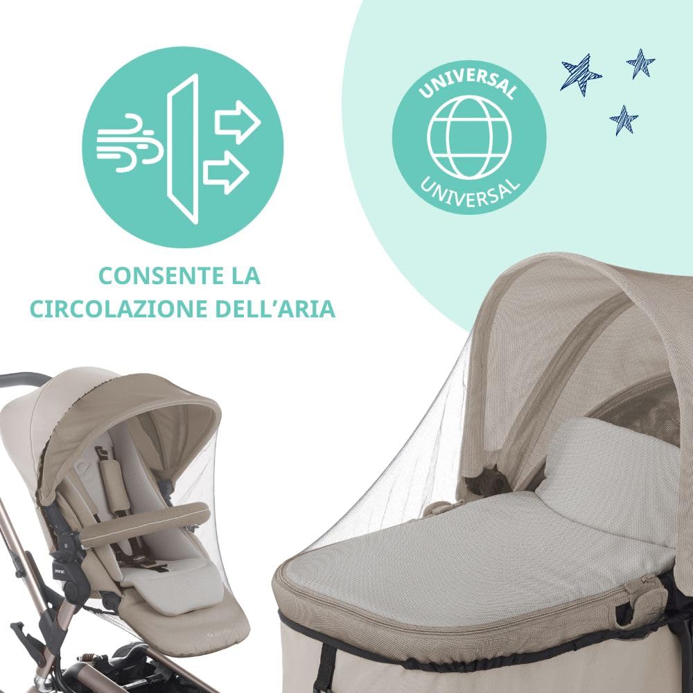 Jané Zanzariera Passeggino Universale, per Navicella, Ovetto e Passeggino, Protezione Insetti, Traspirante, con Borsa