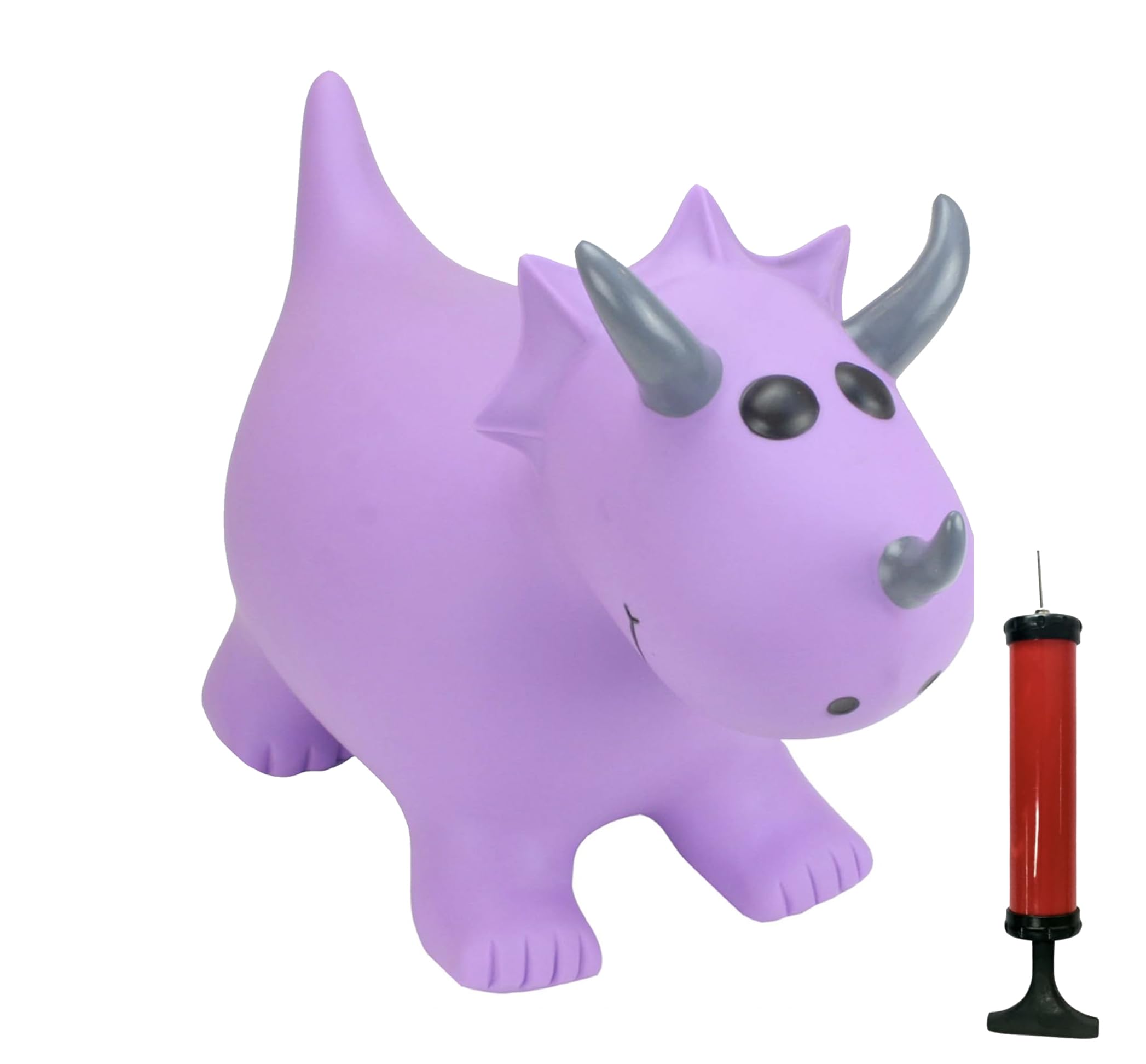 Inflatable Bouncy Animal with Grippable Ears/Horns, Easy to Clean Space Hopper for Indoor and Outdoor Play, Bouncing Toy, Pump Included, 12 Months-5 Years, Purple Triceratops