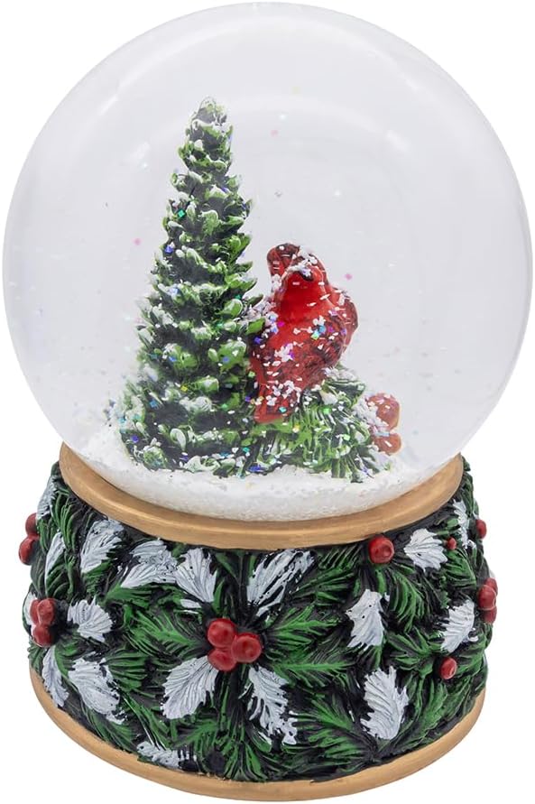 Kurt Adler 100mm Musical Wind-Up Christmas Tree with Cardinals Water Globe - Image 2