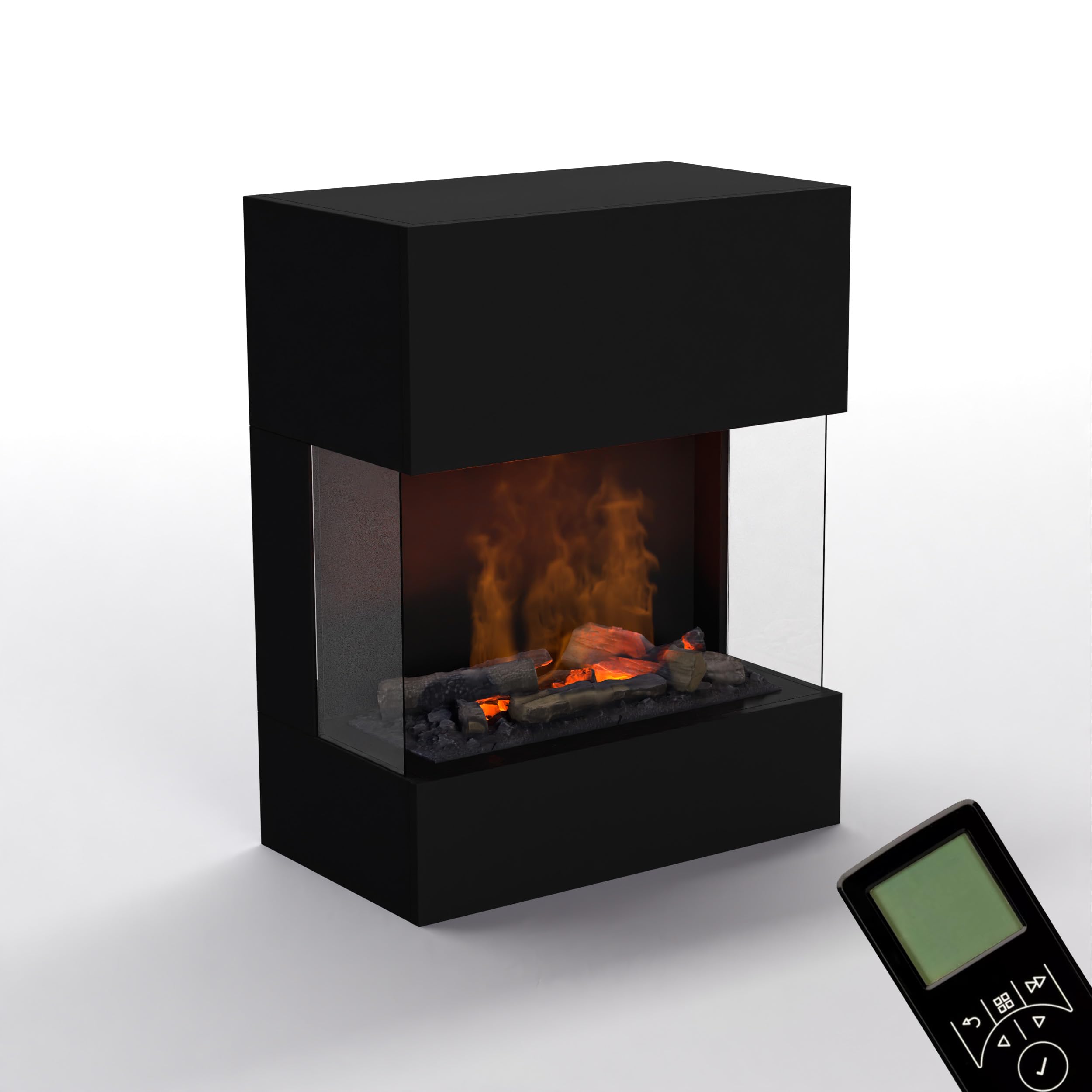 GLOW FIRE Wasserdampf Kamin KÄSTNER (Standkamin) - Elektrokamin mit realistischen LED 3D-Flammen, Knistereffekt & Fernbedienung, 70x89x40 cm - Opti-Myst 600 Elektro Kamin, Schwarz