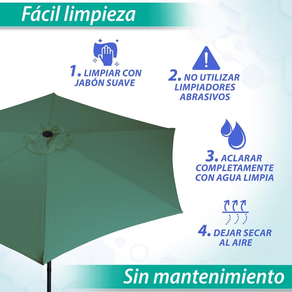 LOLAhome Parasol de Ø270 cm, mástil Ø38mm de aluminio, con Antiviento y Manivela, Elegante y Duradero, tratamiento Anti-corrosión, Para Exterior, Jardín, Terraza - Parasol 270 cm