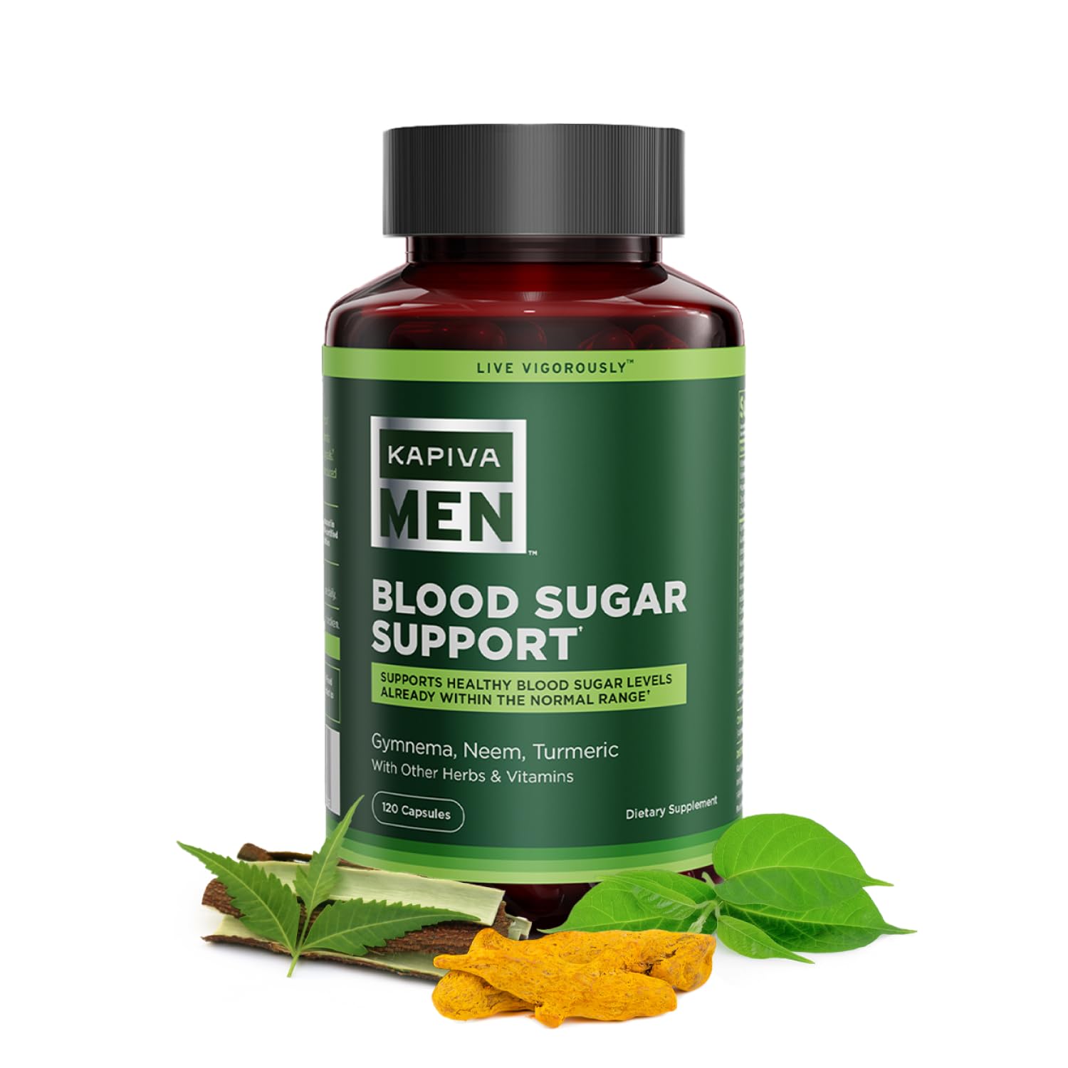 Blood Sugar Support Supplement with Gymnema, Neem, Turmeric, and Other Herbs and Vitamins, Supports Healthy Blood Sugar Levels, 30 Day Supply, 60 Capsules