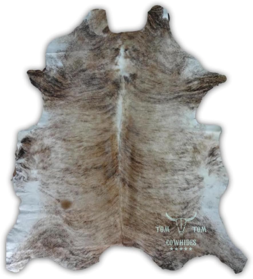 Tom Cowhide Brindle Light Leather Rug 7' x 6', Natural, (ATL)