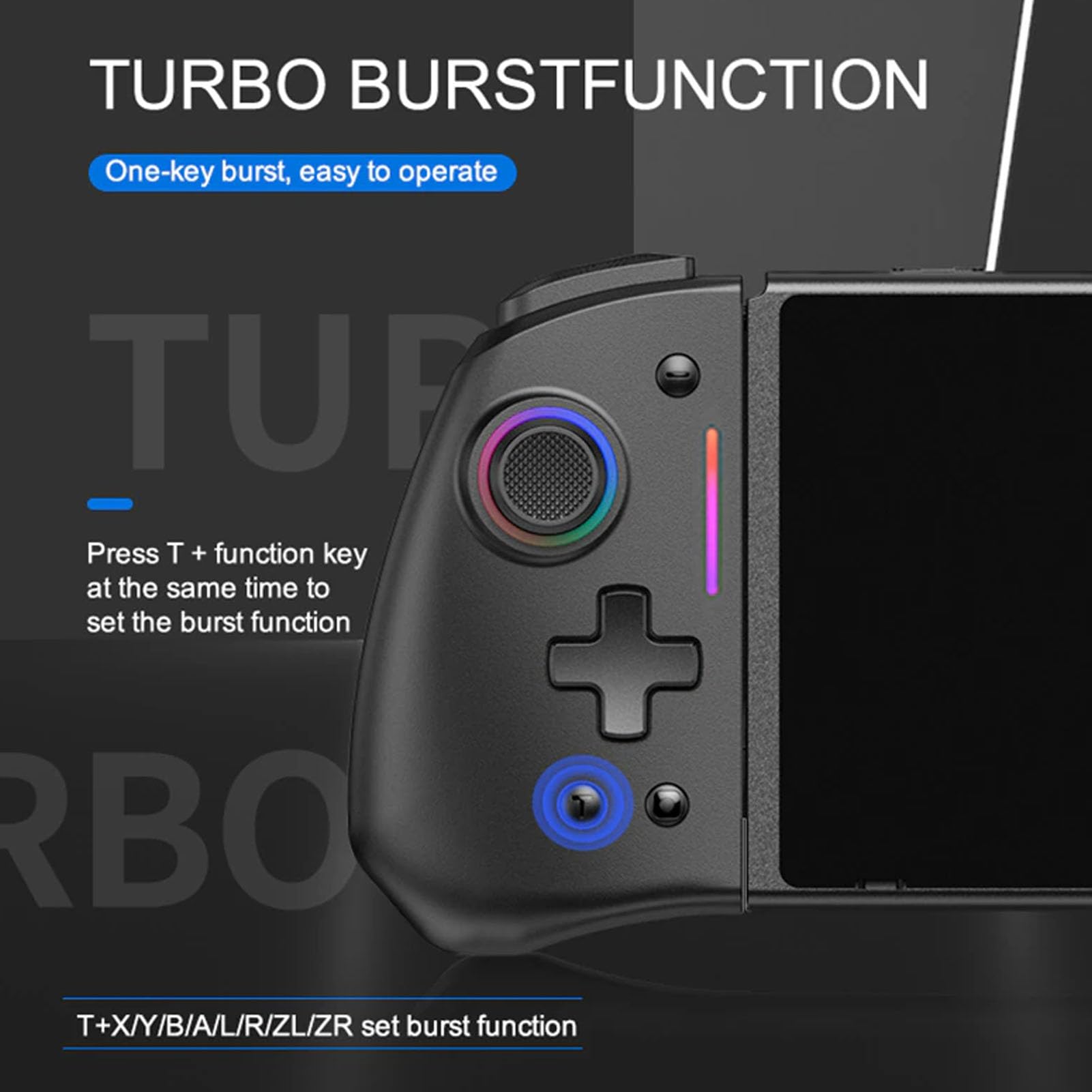 Baxnore Manette de jeu 6 Axes gyroscope double Vibration Turbo RGB lumière manette de jeu pour Console ABS noir