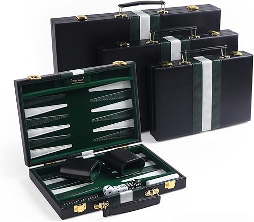 Vista 19 de Juego de mesa clásico de Backgammon azul de 18 pulgadas con funda de cuero de primera calidad, juego de backgammon de estrategia de viaje portátil