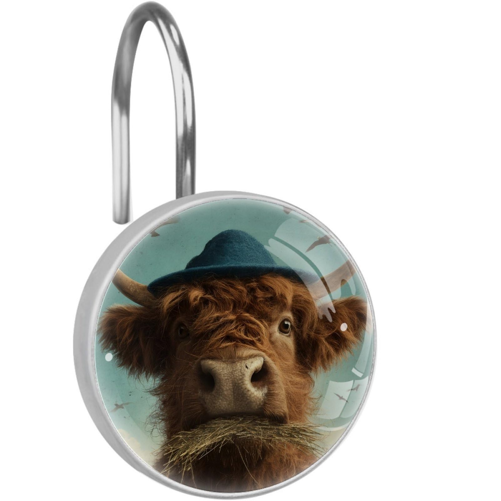 VAPOKF Shower Curtain Hooks, Funny Highland Bull Rust Proof Decorative Shower Curtain Rings, Modern Farmhouse Designer Shower Curtain Hangers for Bathroom, 12Pcs