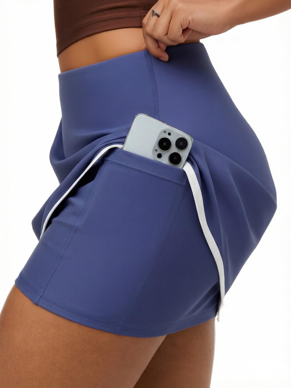 Fisoew Gonna sportiva da donna con pantaloncini integrati, a vita alta, con tasche, estiva