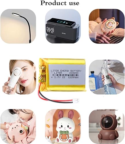 Miniatura 4 de Batería recargable de polímero de iones de litio de 3.7V 1200mAh 103040 con conector JST 0.079 in