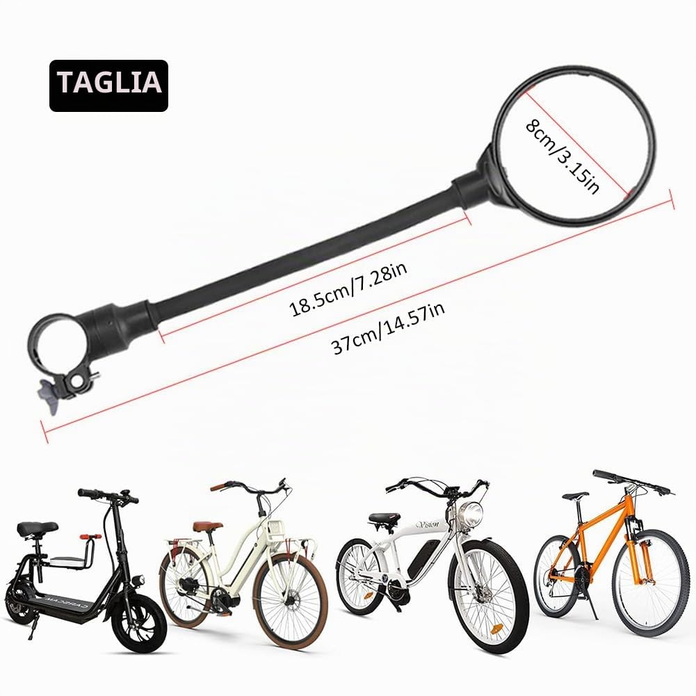Specchietto Bicicletta,Specchietto Bici 360° Regolabile,Retrovisori Bicicletta,360° Ruotabile a Tubo Lungo Specchietto Retrovisore Grandangolare,Specchio per Bici Universale Sinistro e Destro,2 Pezzi
