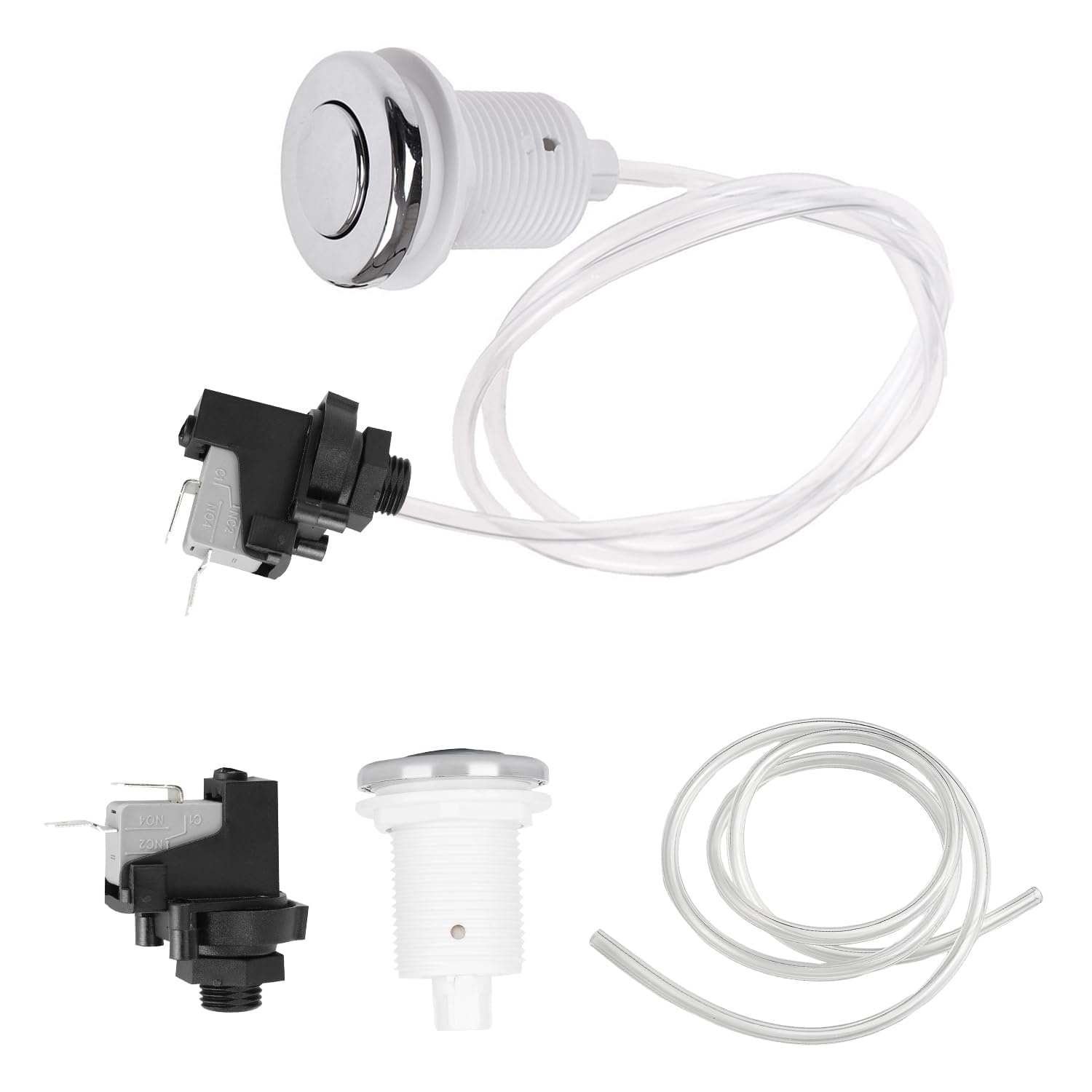 Interruttore Pneumatico per Bagno, Kit Interruttore a Bottone in Acciaio Inossidabile con Tubo 1m per Vasche Idromassaggio e Attrezzature Sanitarie, Facile da Installare e Pulire | Interruttore per vasca da bagno, 250 V, con tubo da 1 m, per lo smaltiment