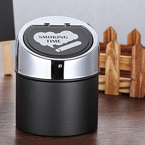 Miniatura 9 de Ceniceros de acero de metal sin humo para cigarrillos con tapa de empuje de acero inoxidable cubierta, cubo portátil a prueba de viento para mesa