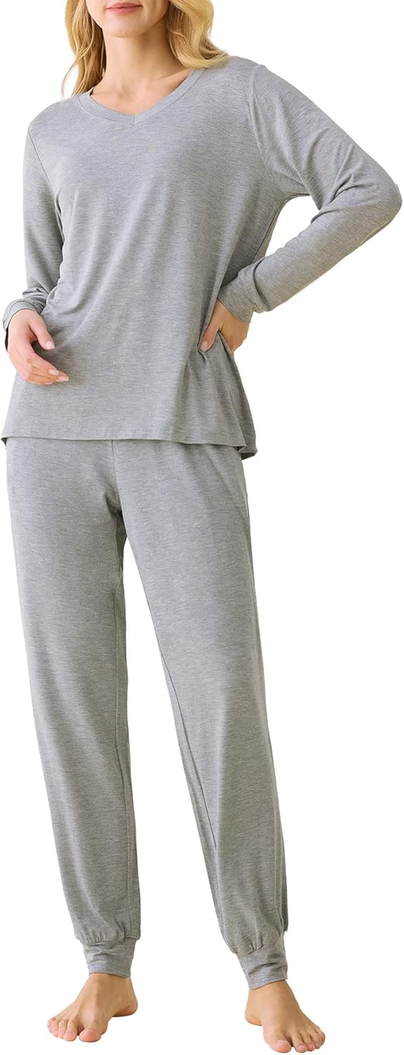 Latuza Women's Viscose Long Sleeves Top Jogger Pants Pajamas Set
