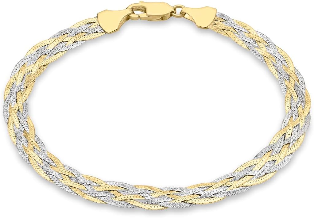 Women's 9 ct Gold Three Colour Five Plait Herringbone Bracelet of Length 18 cm