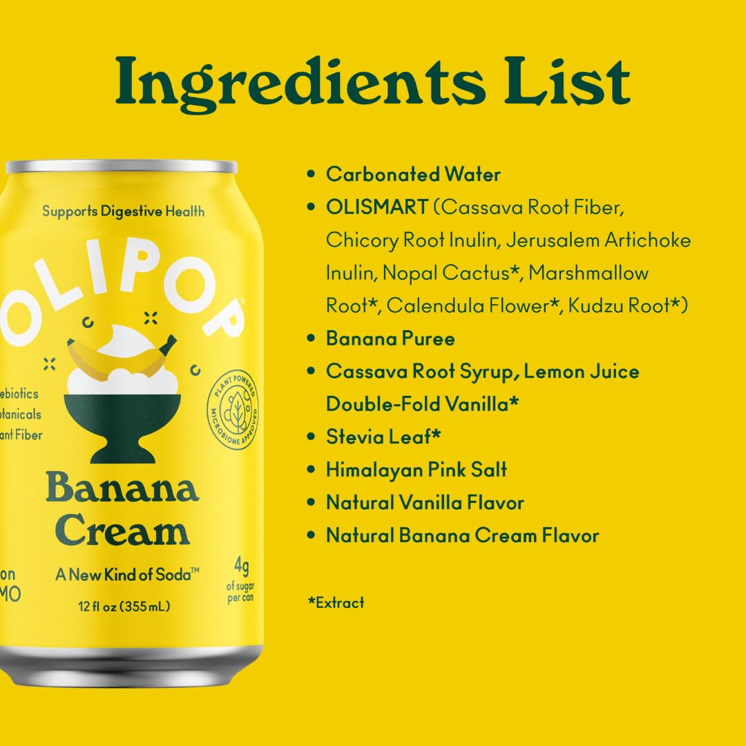 OLIPOP Prebiotic Soda Pop, Banana Cream, Prebiotics