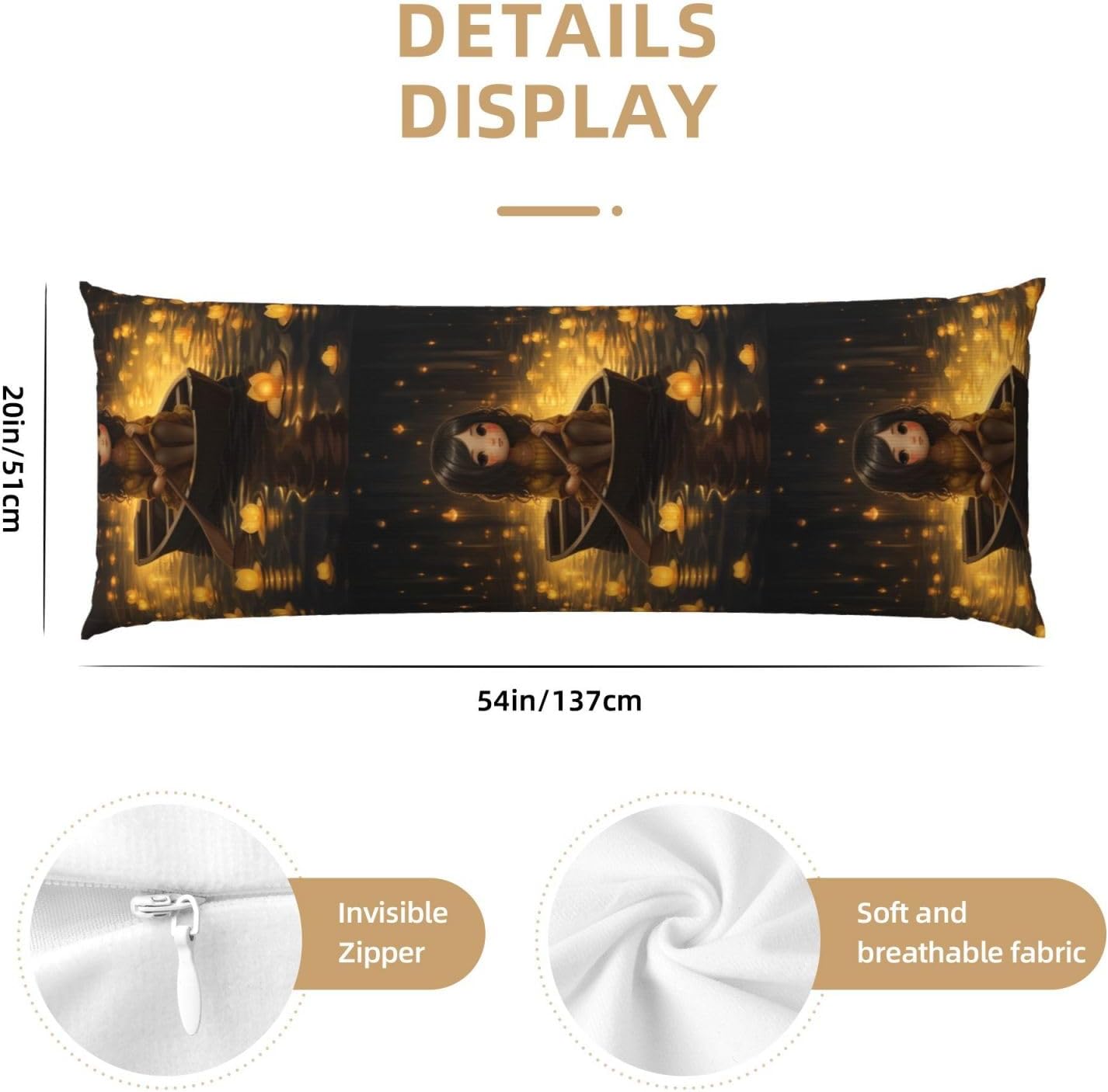 Cute Girl On The Boat Body Pillow Cover with Hidden Zipper 54"X20",Ultra Soft Microfiber Long Pillow Case Decorative Bedding Pillowcase Cushion Cover Cases for Bedroom Couch Sofa,Home Gifts