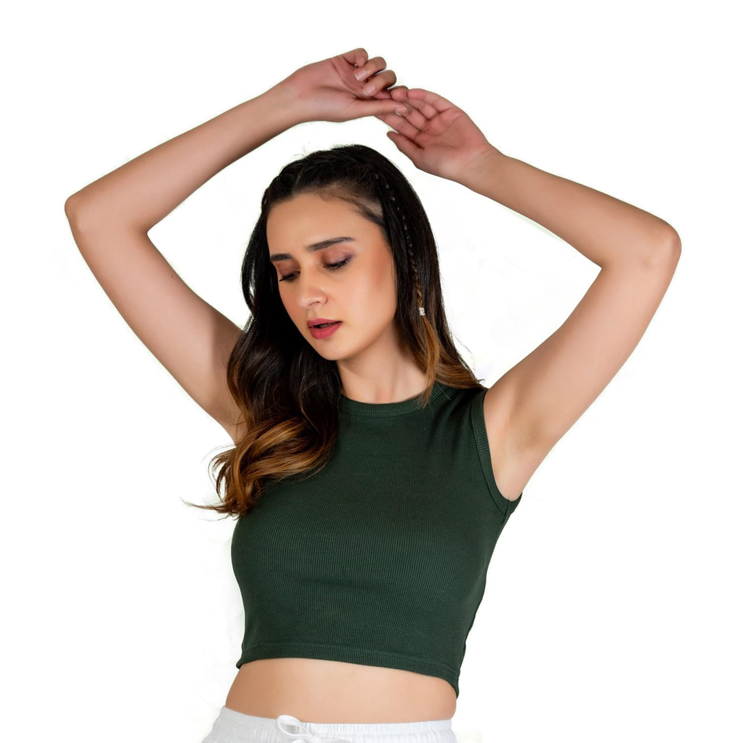 nite flite Women's Ribbed Crop Top (Olive Green)-picture-17