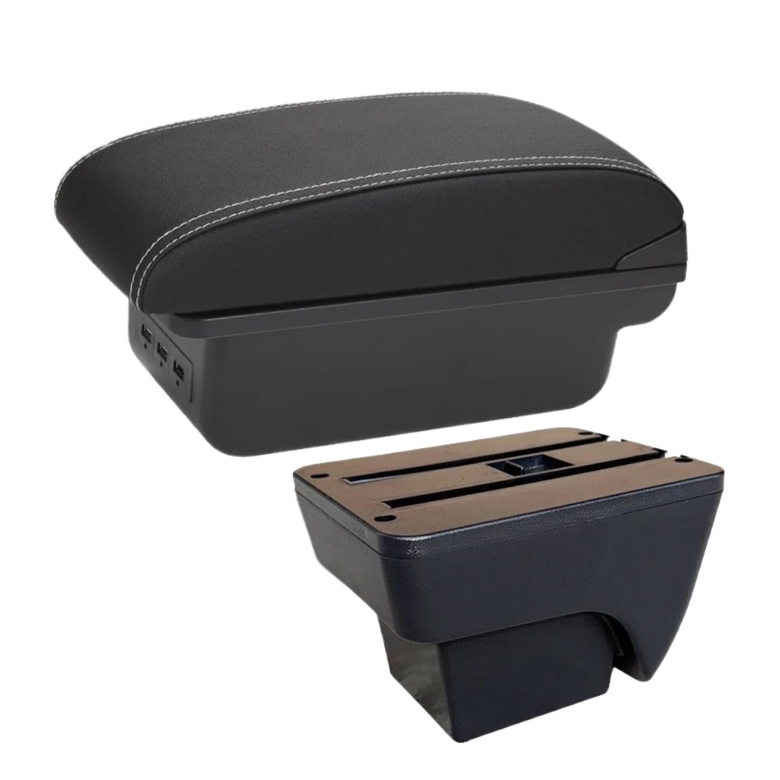 UMDJJU For Seat For Ibiza For SEAT For ARONA For IBIZA 6L 6J 2017-2025 Armrest Box Car Auto Storage Retrofit Interior Accessories Car Centre Console Armrest Box(B3 Black white 3USB)