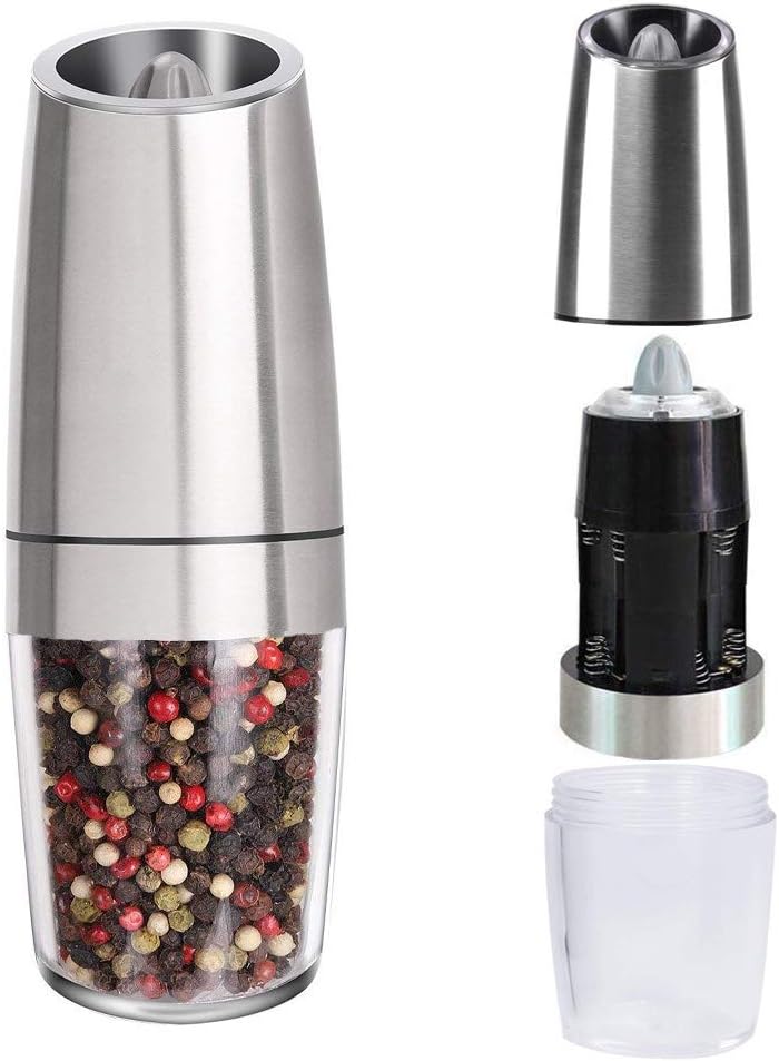 SimpleTaste 2-in-1 Stainless Steel Electric Salt and Pepper Grinder, Battery Powered Salt and Pepper Mill with Adjustable Ceramic Grinding Mechanism