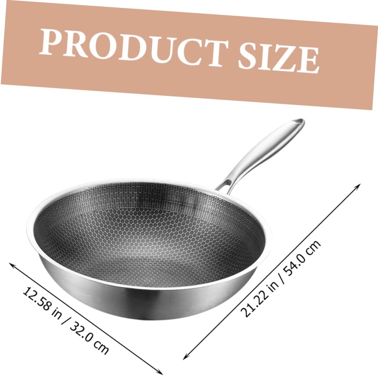 Luxshiny Nonstick Stir-fry Pan Traditional Chinese Wok Stainless Steel Scratch-proof Wear-resistant Deep Frying Pan