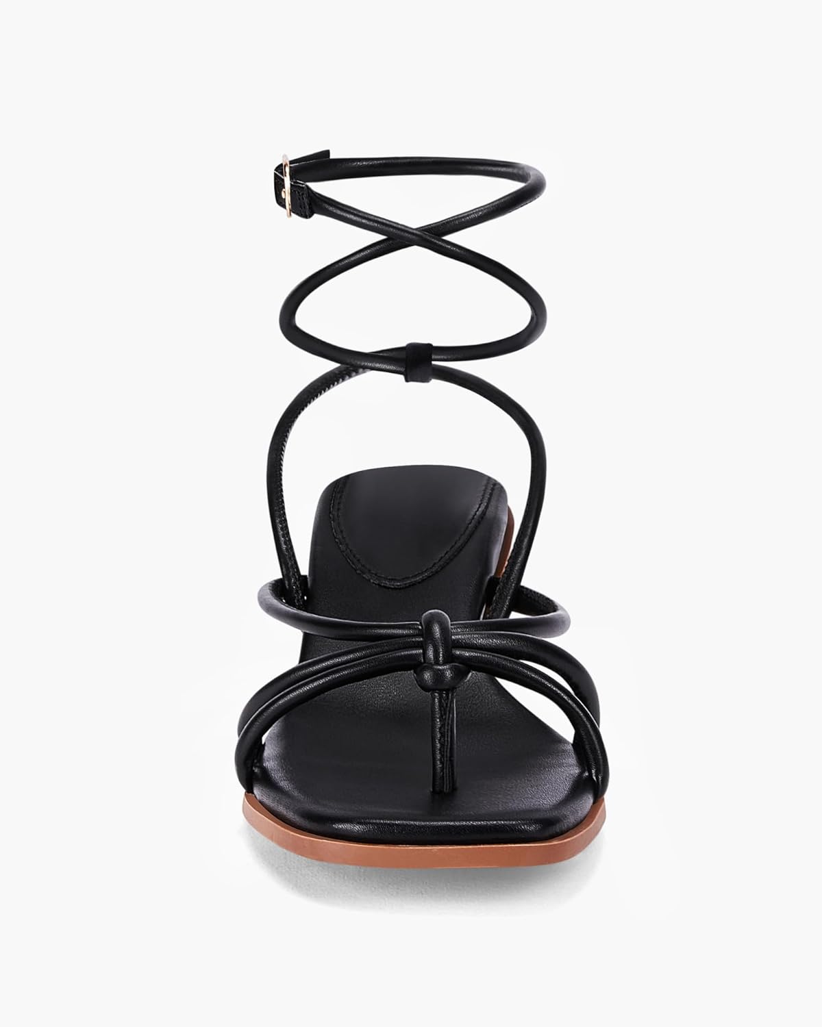 Coutgo Womens Strappy Heels Sandals Thong Gladiator Square Open Toe Low Kitten Heeled Criss Cross Ankle Strap Summer Dress Wedding Shoes - Image 5