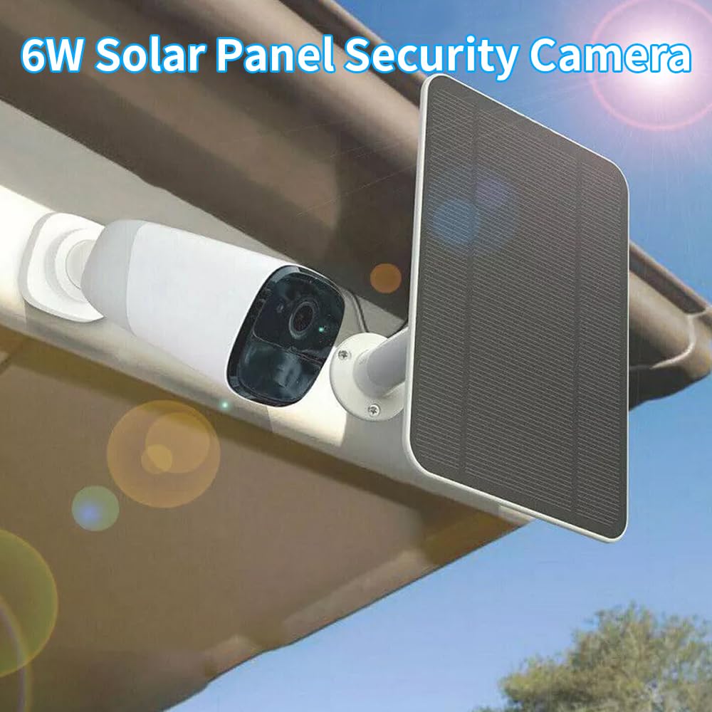 Caricatore a pannello solare per telecamera di sicurezza, porta USB-C e micro USB per fotocamera con batteria ricaricabile esterna, ricarica rapida 5V6W (confezione da 2)