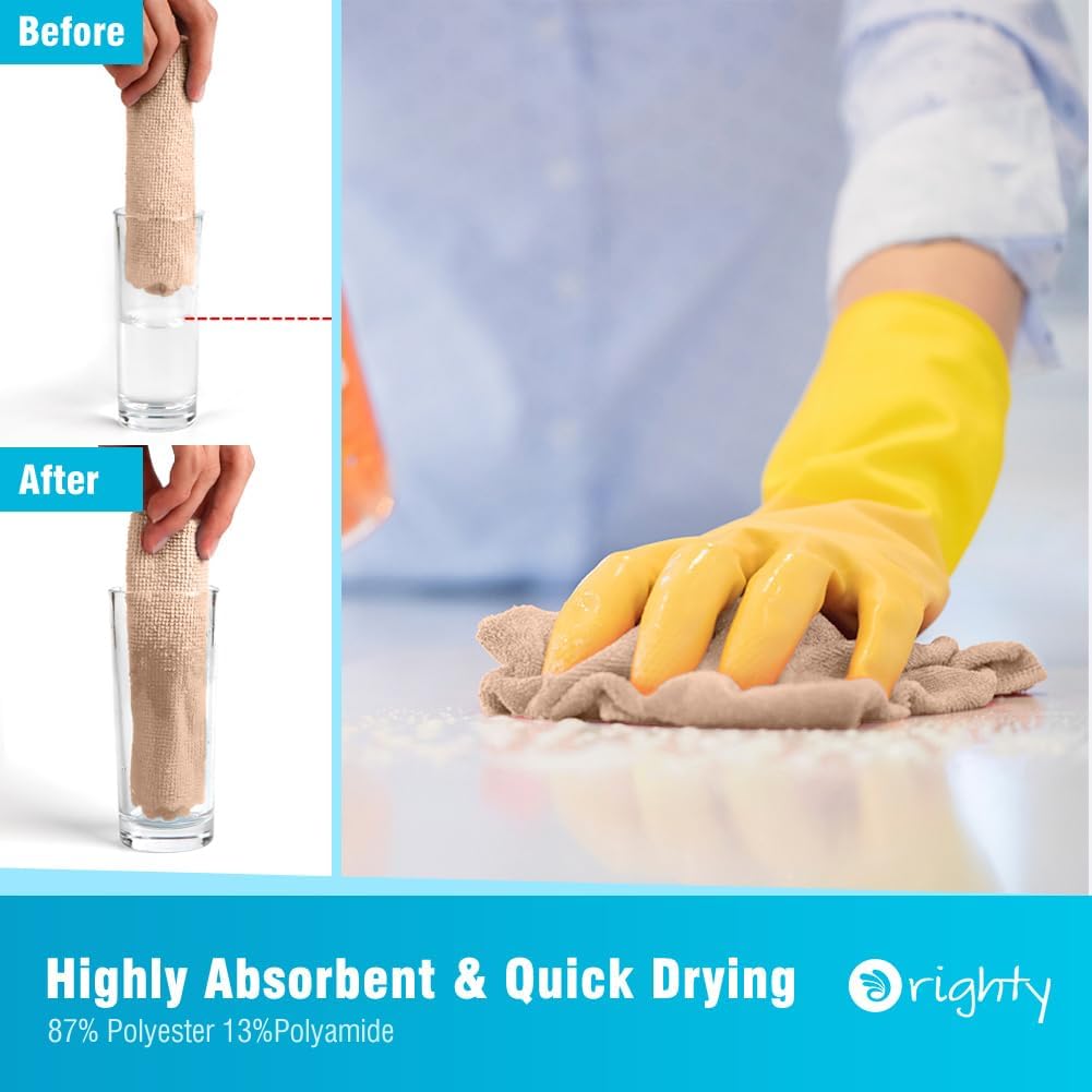 Orighty Microfiber Cleaning Cloth, 24 Pack Highly Absorbent Cleaning Supplies, Reusable Clean Rags for House, Microfiber Cloth for Kitchen, Window, Car Care, 11.5x11.5 inch Brown - Image 3