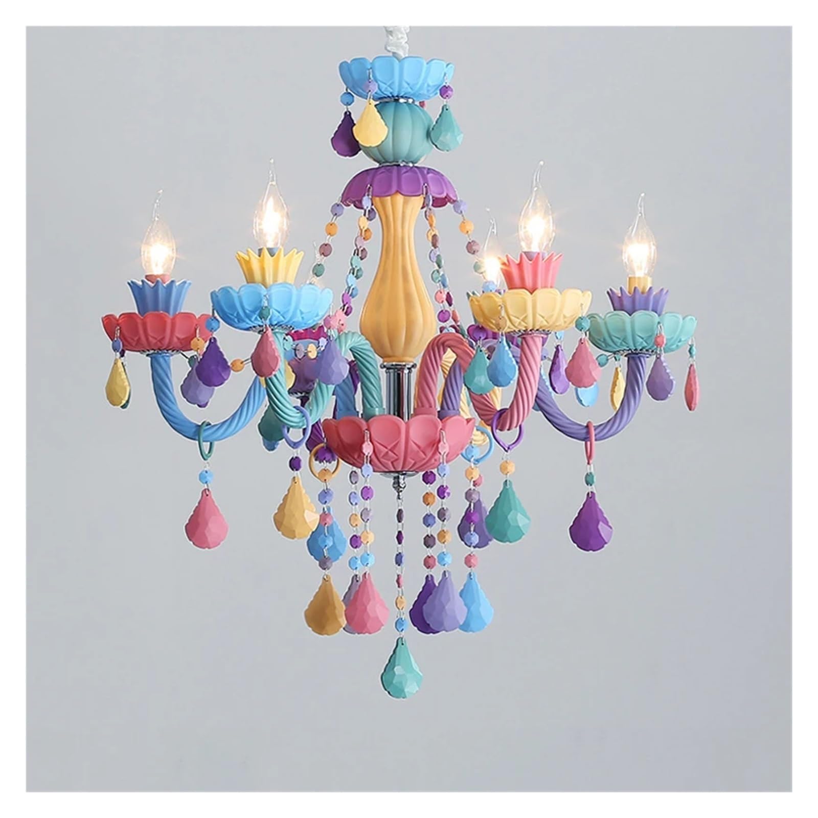 MESOVFCA Princess Room Macaron Chandelier Color Room Candle Pendant Lamp European LED Home Atmosphere Lighting Decoration