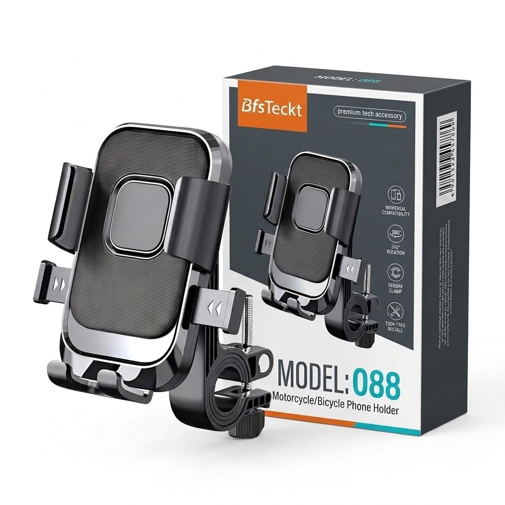 360° Rotatable Bike Phone Holder for Handlebar, One-Touch Lock Motorcycle Mobile Mount, Shockproof Anti-Slip Clamp Stand for 4–6.9 Inch Smartphones, Bicycle Scooter GPS Holder (BK-088)-image-34