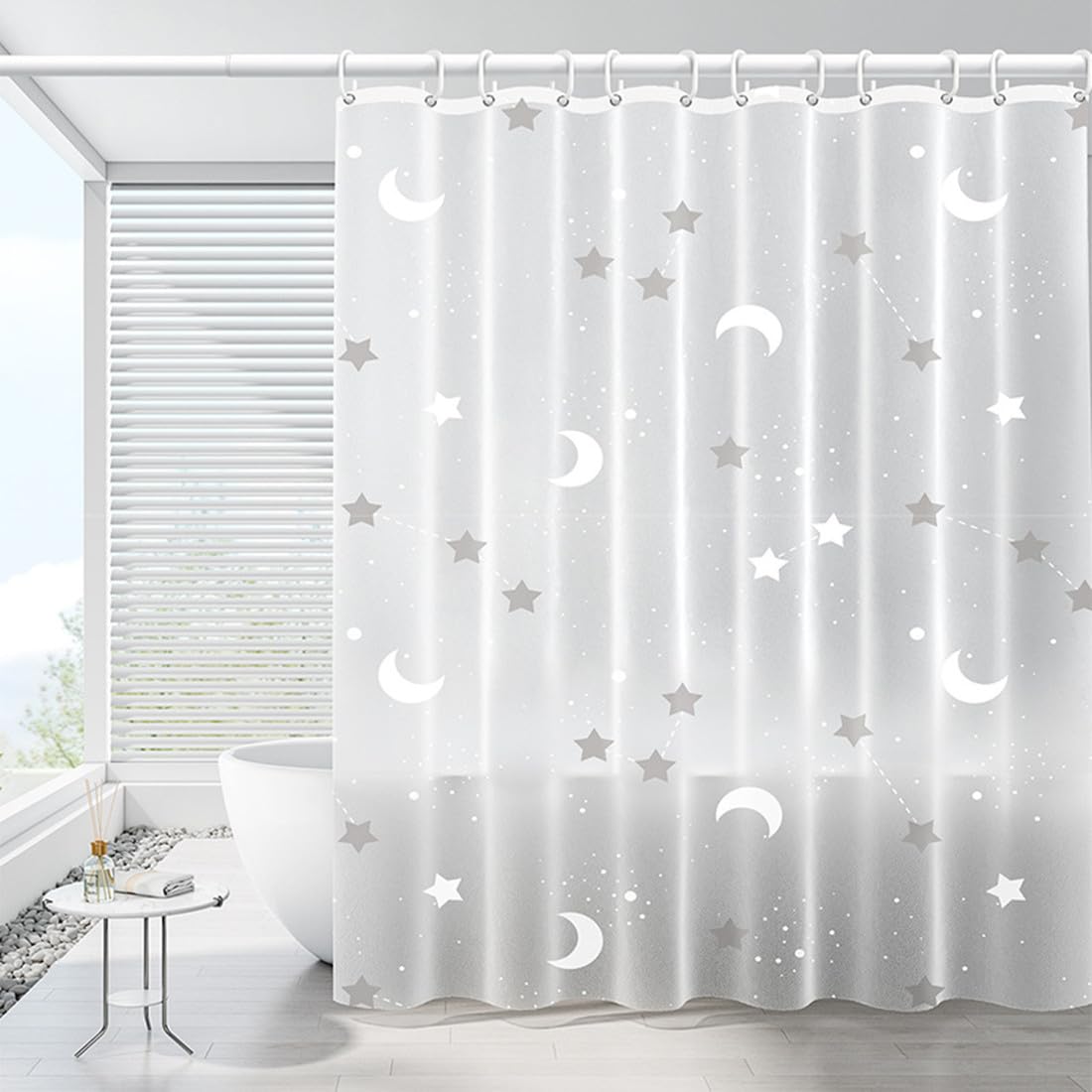 Rideau de douche étoile en PEVA avec 12 crochets pour salle de bain