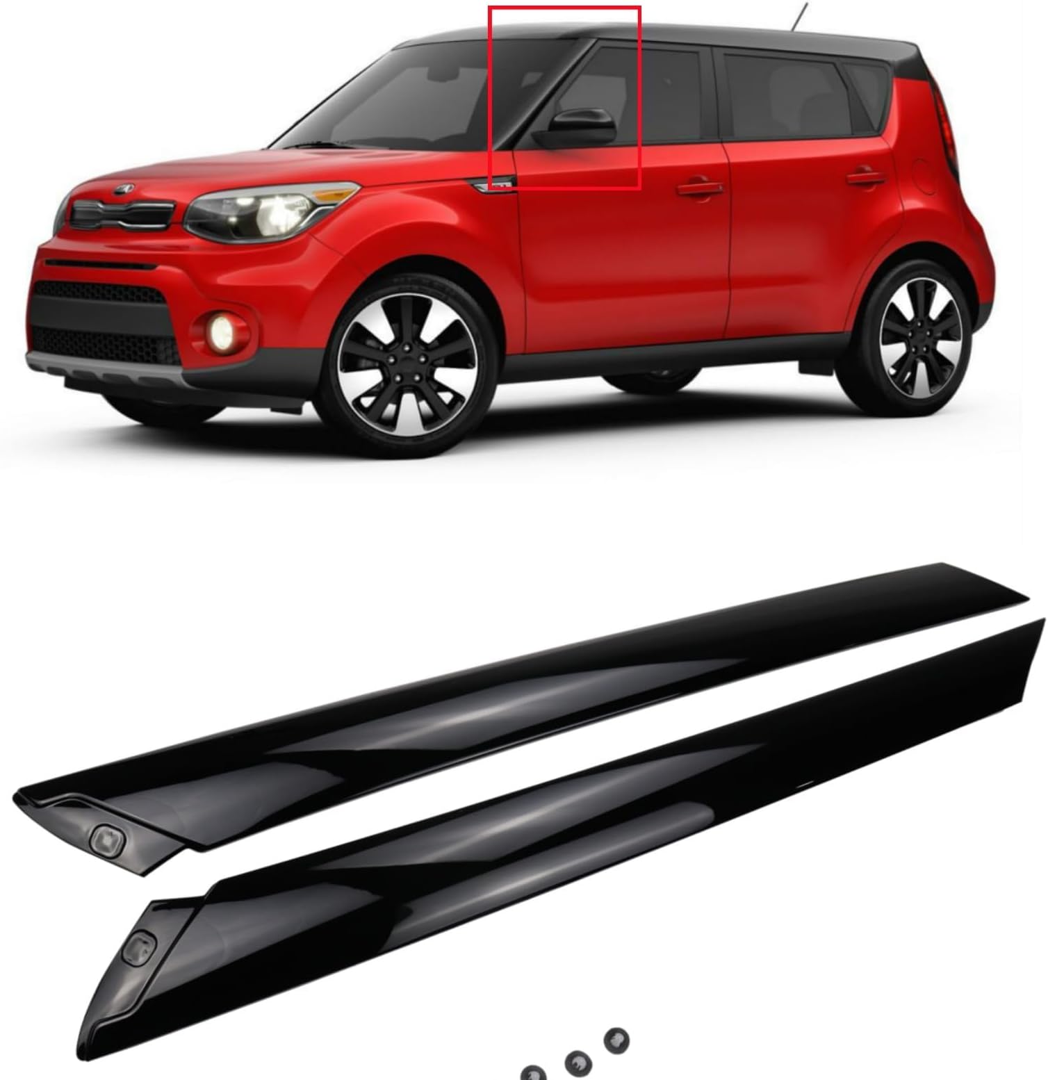 Windshield Trim Pillar LH RH 2P Black Plastic Polyurethane (PU) Compatible with 2014-2019 Kia Soul, OE 86170B2000 & 86180B2000 C