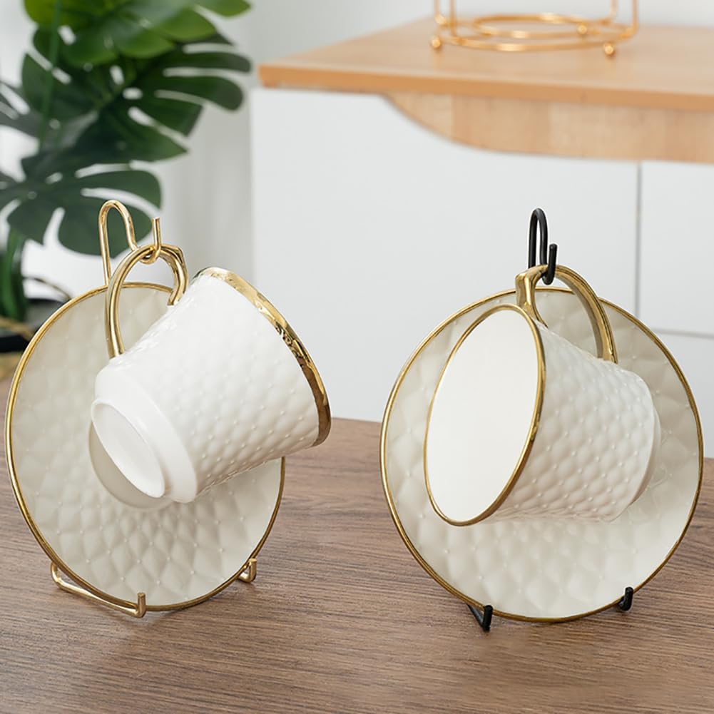 GSHLLO 2 Pcs Cup Saucer Holders Tea Cup Display Stand Metal Cup Plate Stand Rack Afternoon Tea Cup Rack Coffee Mug Organizer for Plate Teapot Tableware Display