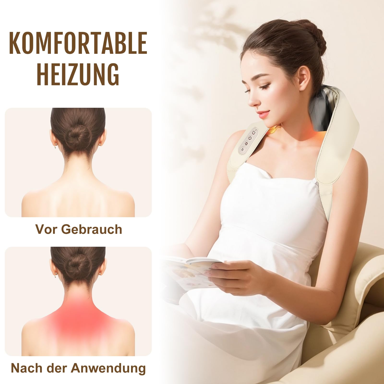 Elektrisches Nackenmassagegerät mit Wärme - Shiatsu Massagegerät für Nacken, Schulter und Rücken - Kabellos, 2 Modi, Deep Tissue 4D für Nackenschmerzen