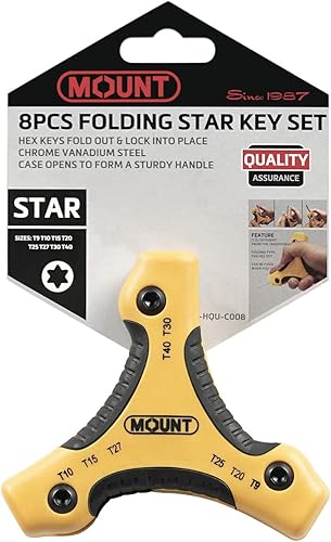 Miniatura 4 de MOUNT Juego de 8 llaves de estrella a prueba de manipulaciones, juego de llaves plegables Torx Star, T9 a T40, acero de aleación Cr-V, kit de