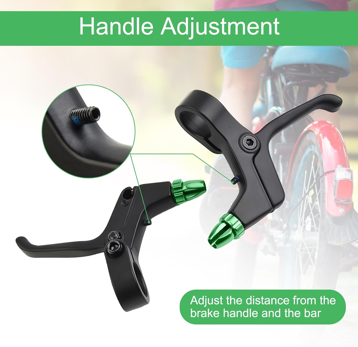 Mountain Bike Lightweight 2 Finger Brake Levers Aluminum Alloy Brake Handles for Mountain for Kid Bike(Green)
