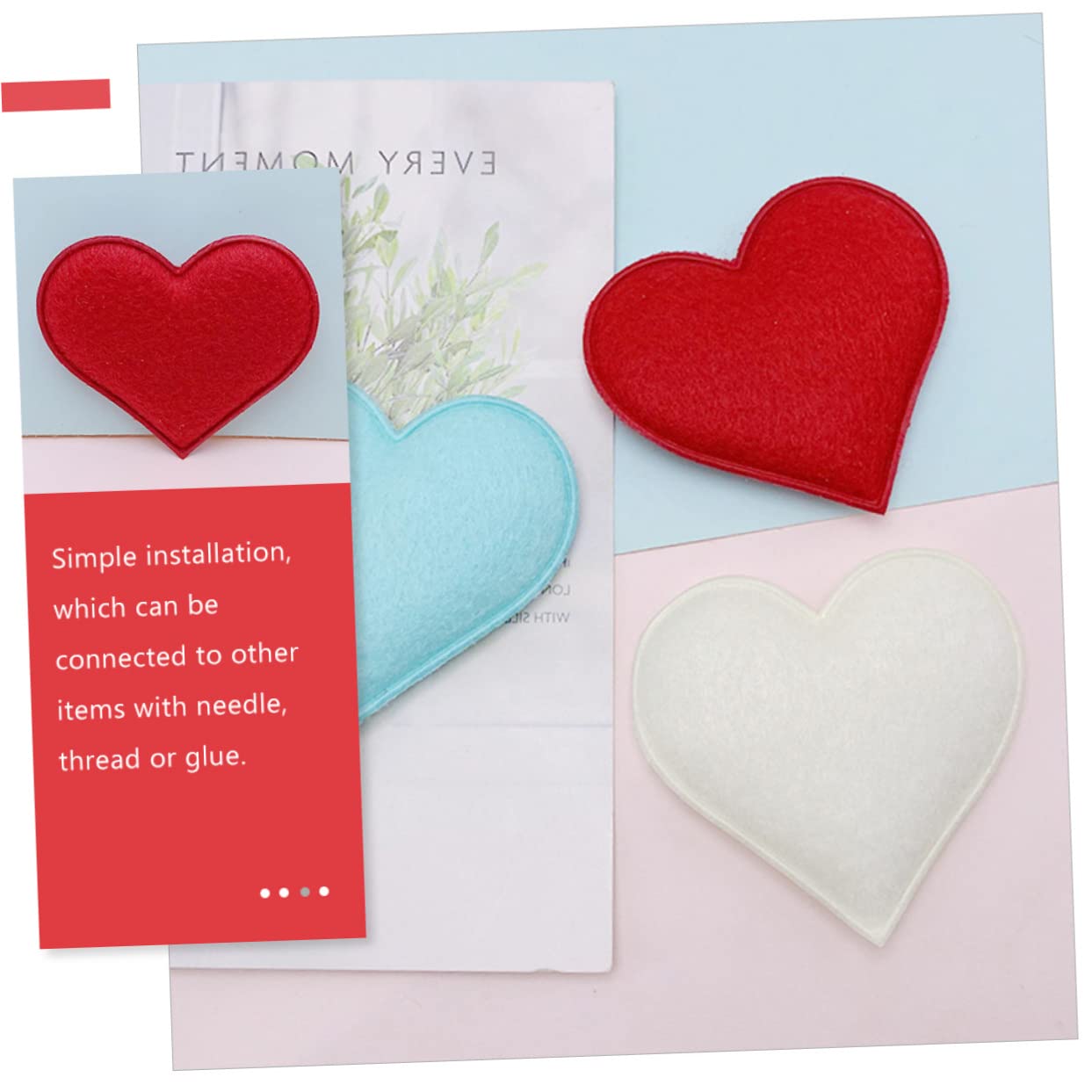 VILLCASE Lot De 4 Jolies Décorations En Feutre Notes Tendance Appliques En Forme De Cœur En Feutre Rouge Pour Créatifs Et Épingles À Cheveux 30 Pièces X 4