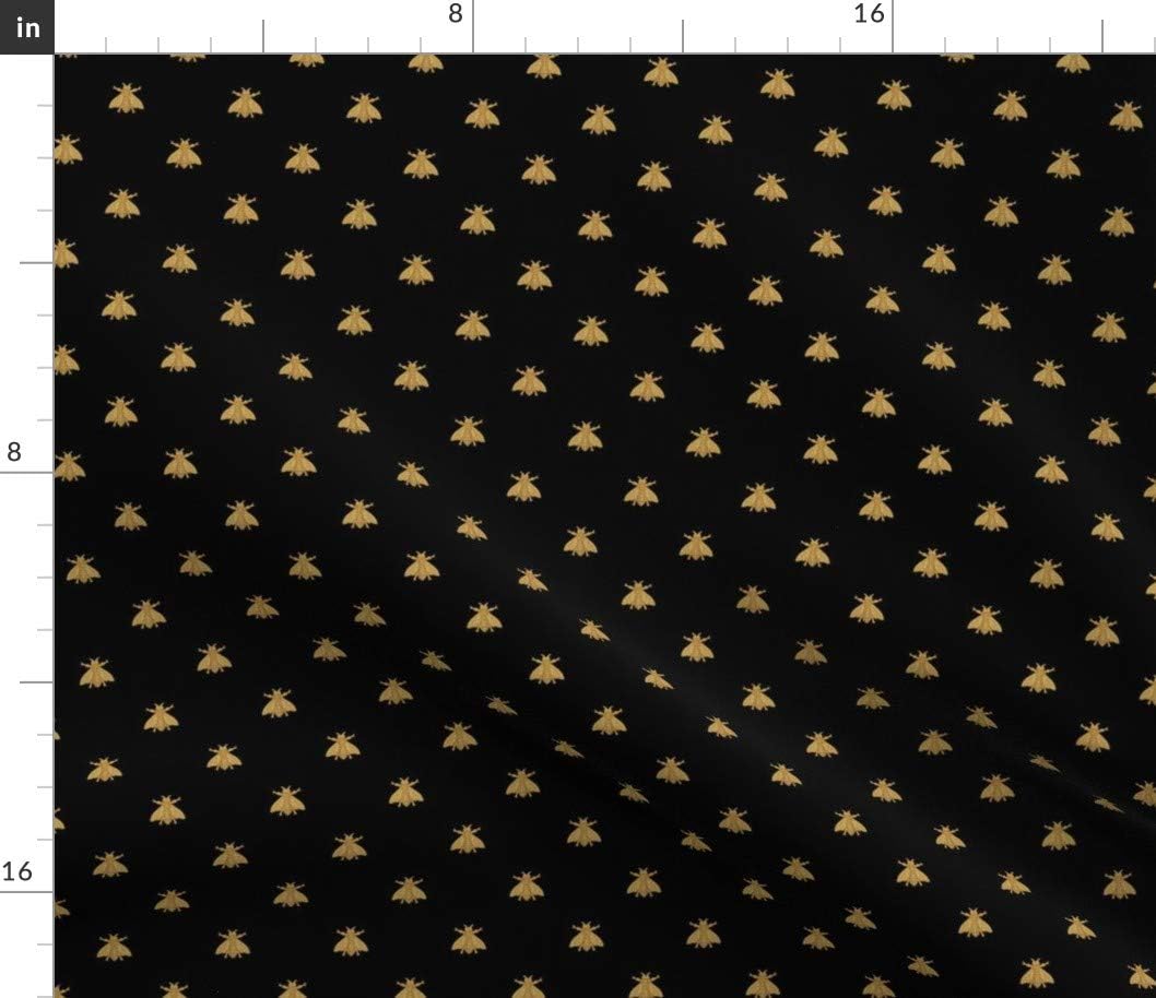 Spoonflower Fabric - Bees Bee Black Small Gold Antique Art Deco Bugs Flying Insect Printed on Petal Signature Cotton Fabric by The Yard - Sewing Quilting Apparel Crafts Decor