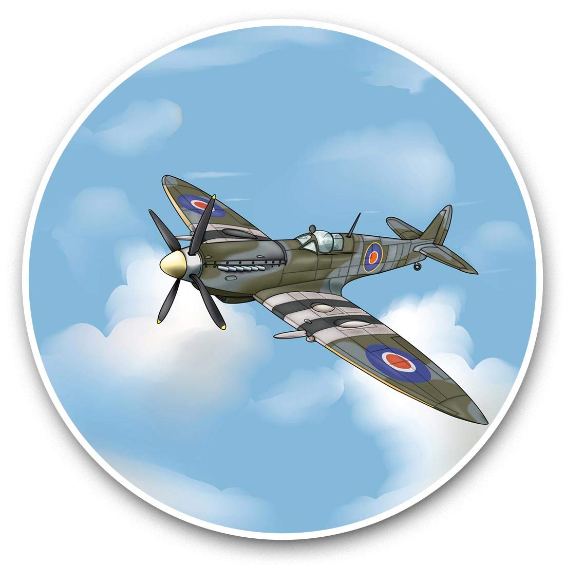 Destination Vinyl Ltd Spitfire World War Fighter Plane 46328 Awesome Vinyl Stickers (Set Of 2) 7.5Cm - Spitfire World War Fighter Plane Fun Decals For Laptops,Tablets,Luggage,Scrap Booking,Fridges #46328