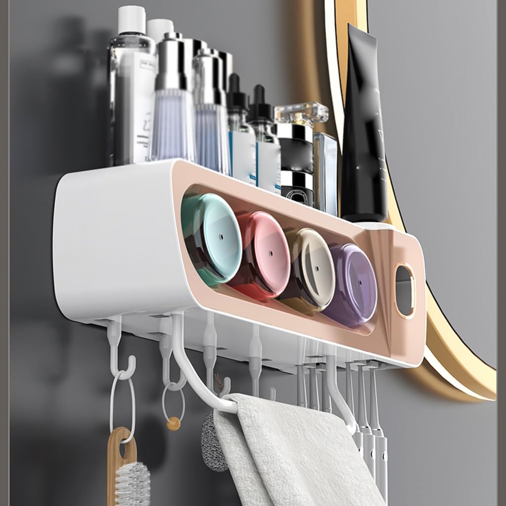 ARINAL Organizador de Almacenamiento de Baño Taza de Cepillado for el hogar, Juego de Pared, Estante for cepillos de Dientes y Pasta de Dientes