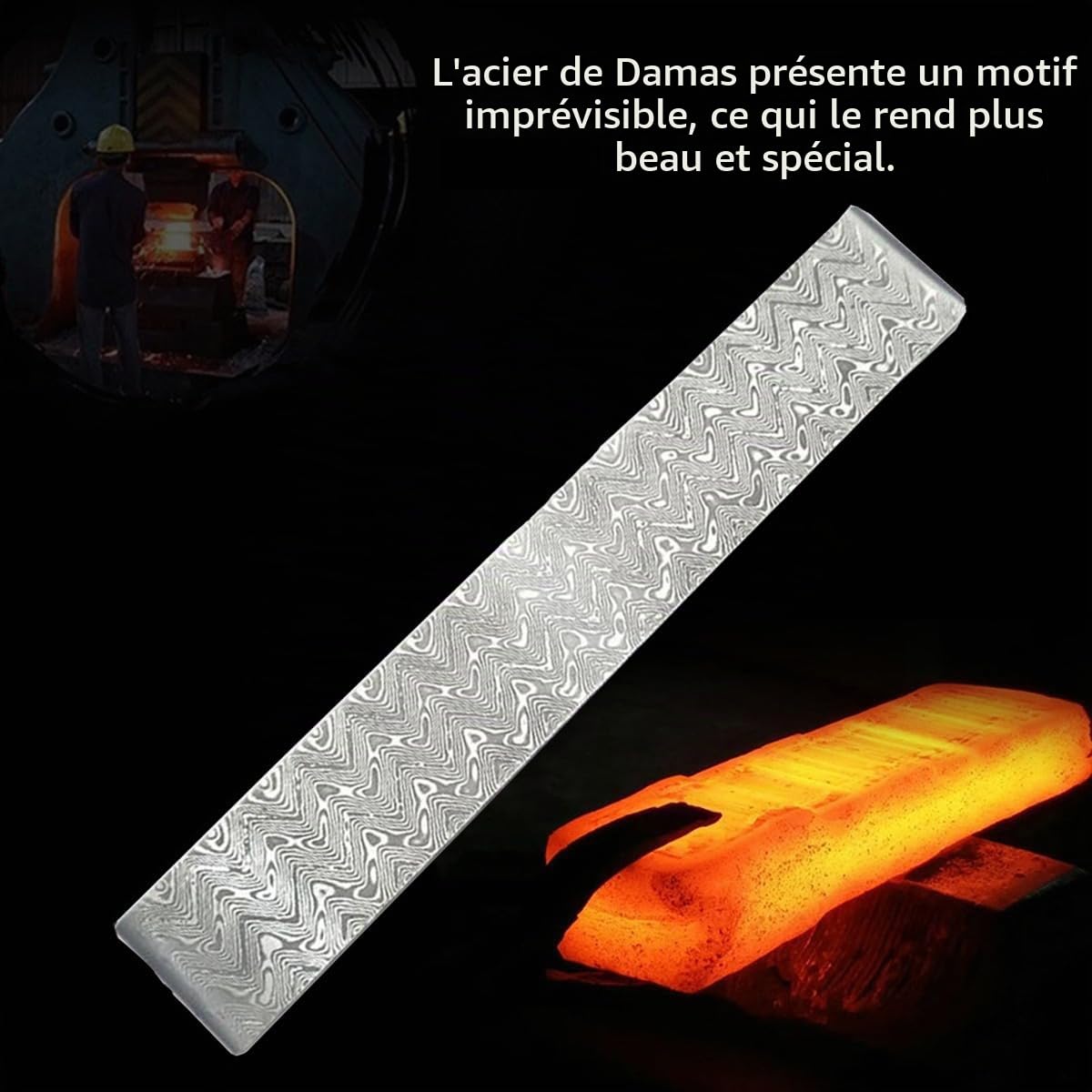 Geevorks Acier Damas Billet pour la fabrication de couteaux | Dureté 58±1 HRC + Traitement cryogénique sous vide | Ébauches préformées | Facile pour les débutants + Qualité professionnelle