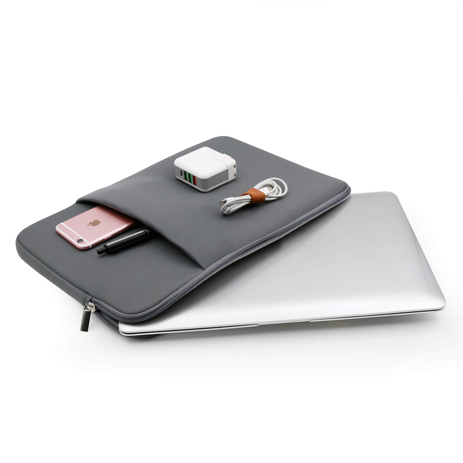 RAINYEAR 14 Inch Laptop Sleeve Protective Case Soft Fluffy Lining Cover Carrying Bag with Front Pocket & Accessories Pouch,Compatible with 14" Notebook Computer Chromebook(Gray,Upgraded Version)