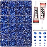 b-7000 Adhesive Glue with 20100 Pcs Blue Rhinestones for Crafts Clothing Clothes Fabric Shoes, Dark Royal Navy Blue Flatback Gems Crystals, Flat Back Diamonds Mix ss6-ss30, Non Hotfix Rhinestones Bulk
